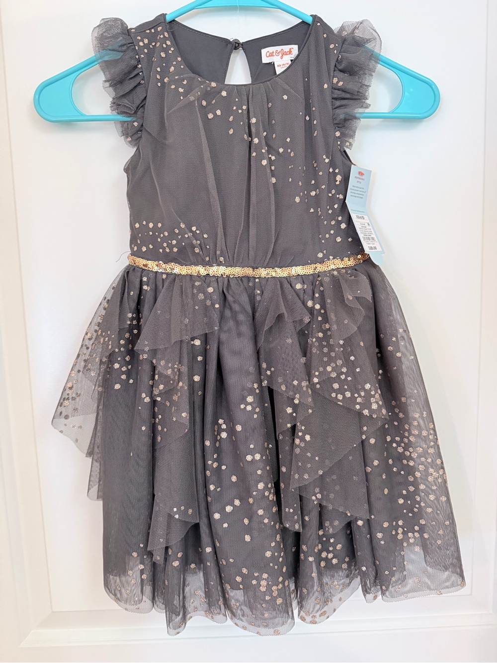 Cat & Jack Gray Tulle Party Dress with Gold Accents